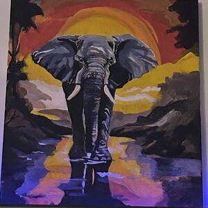 Elephant Canvas Art with Sunset